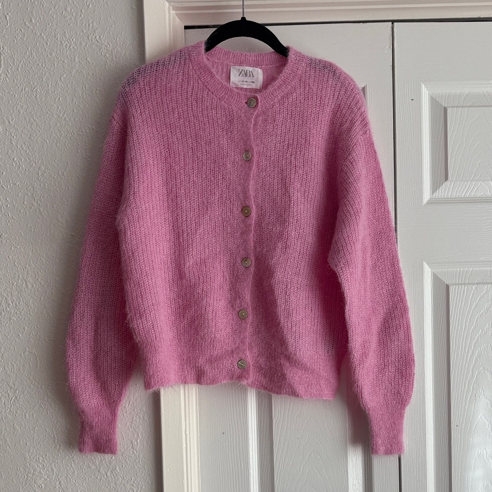 Zara girls 11/13 Pink Alpaca Knit Cardigan Sweater